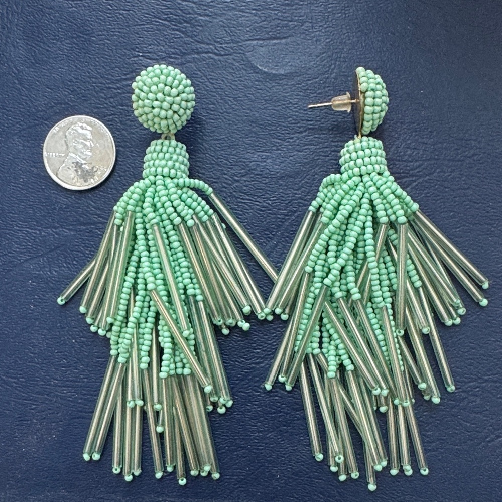 Elegant Green Beaded Tassel Earrings